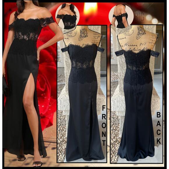 Lulus Exceptionally Exquisite Black Lace Off-the-Shoulder Maxi Dress Size M - Picture 1 of 9